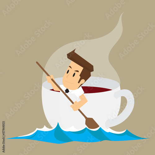 business man in cup of coffee, addictive coffee