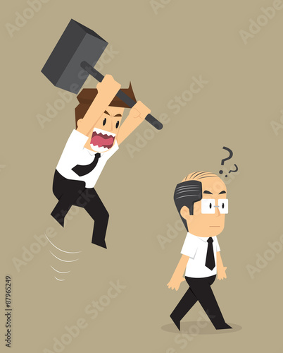businessman jump smash boss