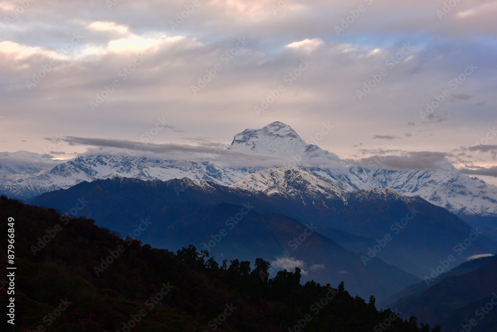 view of cloud and blue sky in annapurna mountain range , Nepal
