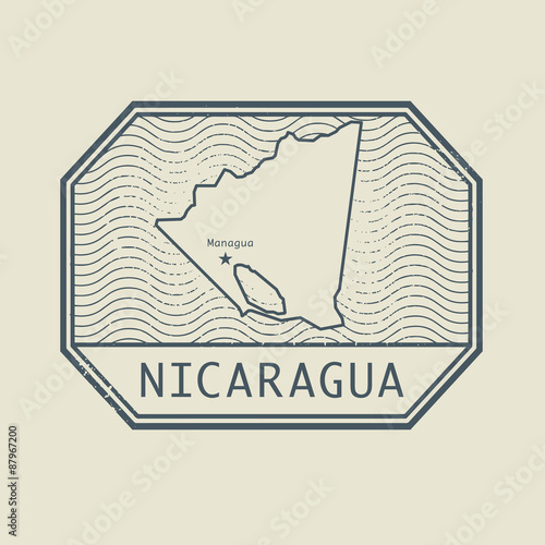 Stamp with the name and map of Nicaragua