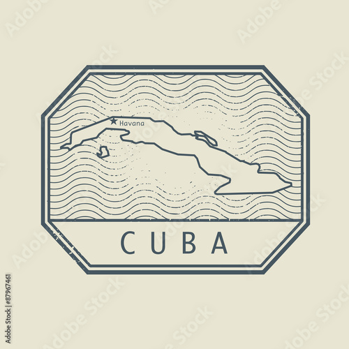 Stamp with the name and map of Cuba