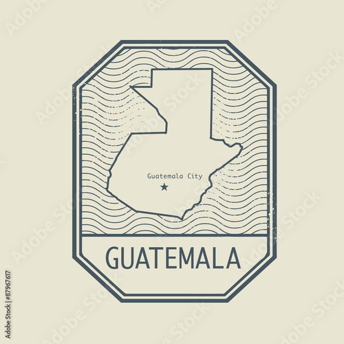 Stamp with the name and map of Guatemala