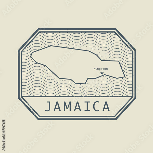 Stamp with the name and map of Jamaica
