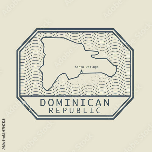 Stamp with the name and map of Dominican Republic