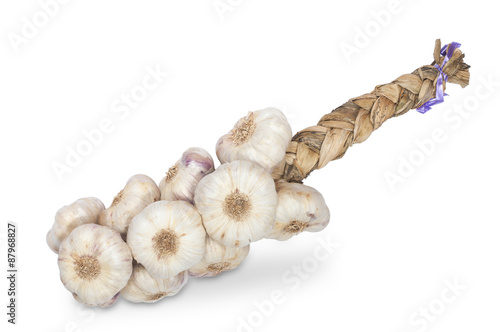large bunch of garlic tied up in pigtail