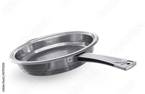 Steel pan with open cap on the white background.
