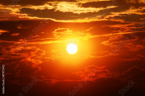 Fototapeta Naklejka Na Ścianę i Meble -  Fiery orange sunset sky. Beautiful sky.