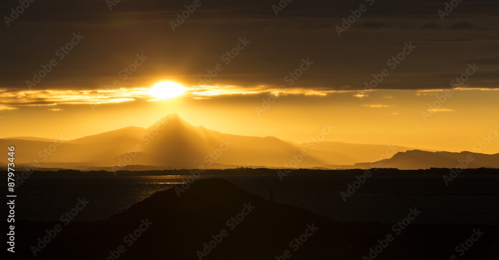 Beautiful sunrise over the bay in Iceland