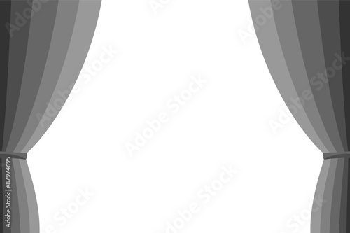 Grey curtain opened on a white background.