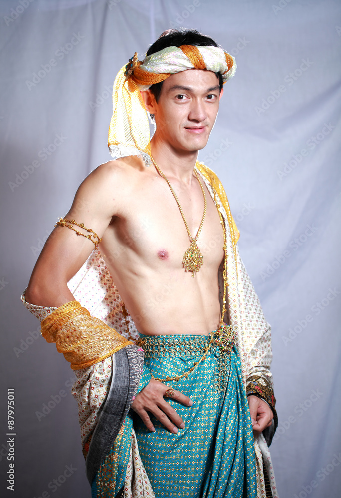 Thai man wearing typical Thai dress, identity culture of Thailan