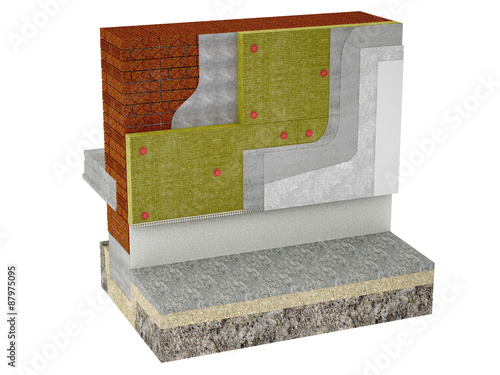 Detail of a wall insulated with rock wool