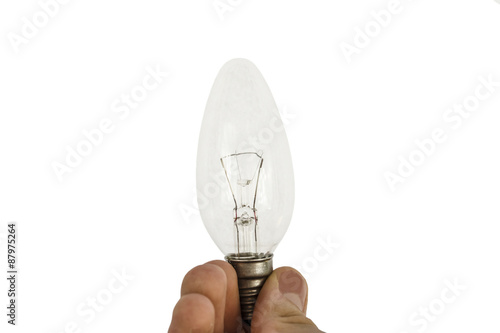 light bulb in hand on white background