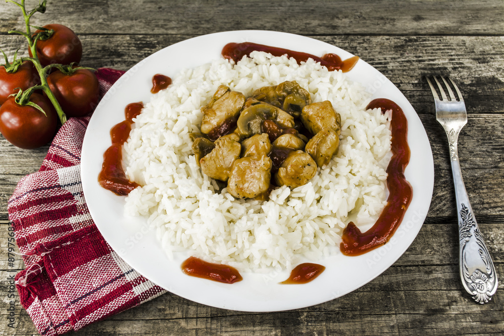 rice with chicken, mushrooms and pineapple rice with chicken, mushrooms and pineapple