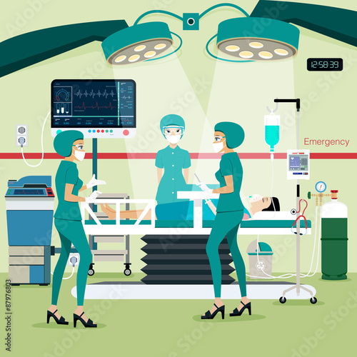 Team doctors in the operating room with the patient.