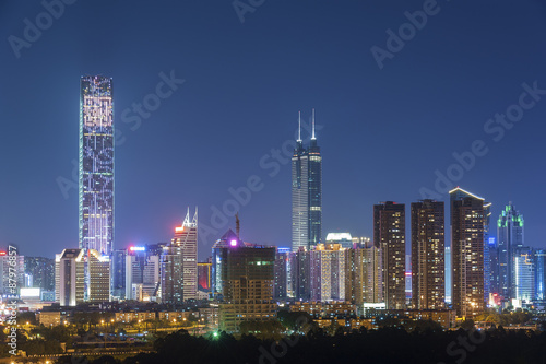 Skyline of Shenzhen City, China at twilight. Viewed from Hong Ko