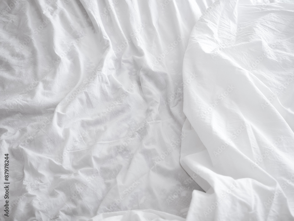 White bed sheets background - obrazy, fototapety, plakaty 
