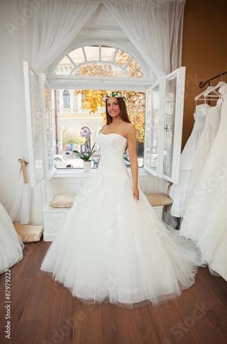 Beautiful young bride wearing wedding dress