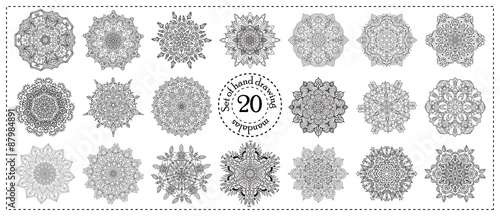 Set of hand drawing zentangle mandala elements