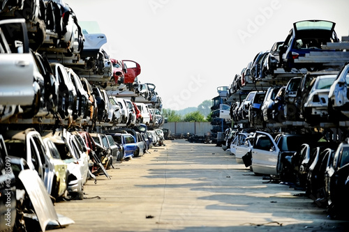 Wrecked car junkyard photo