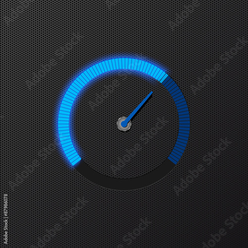 Blue speedometer on carbon background