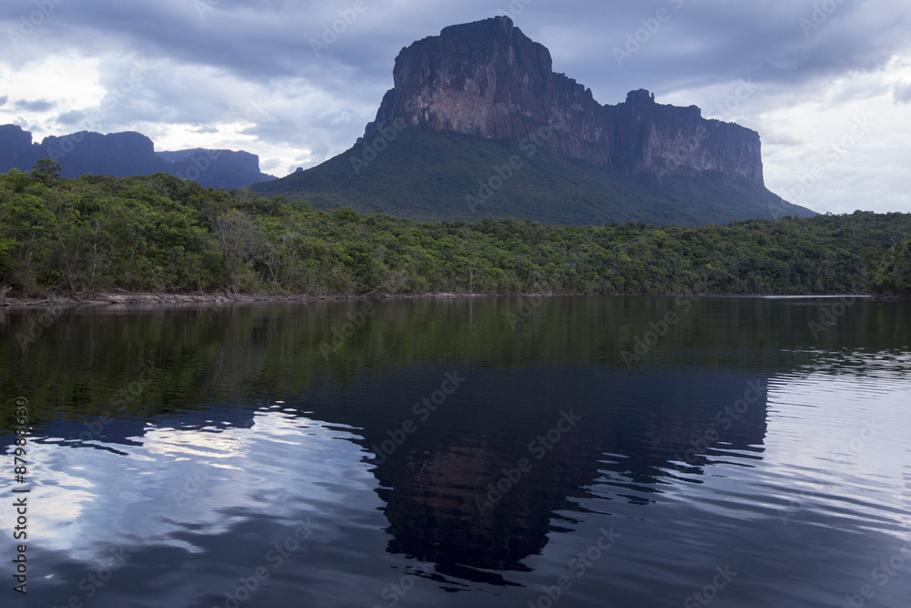 Sunset on the Auyantepui mountain in the Canaima National Park