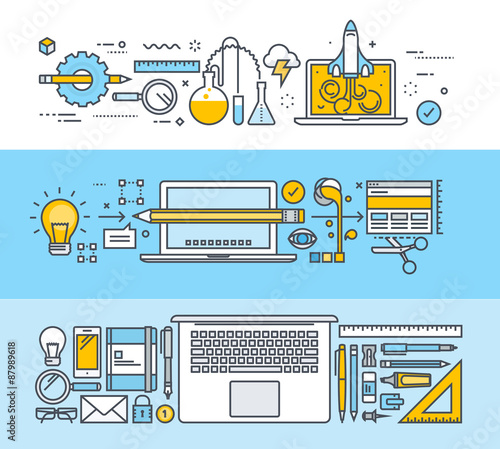 Set of thin line flat design concepts for graphic design, web design and design tools. Vector illustrations for web banners and promotional materials.