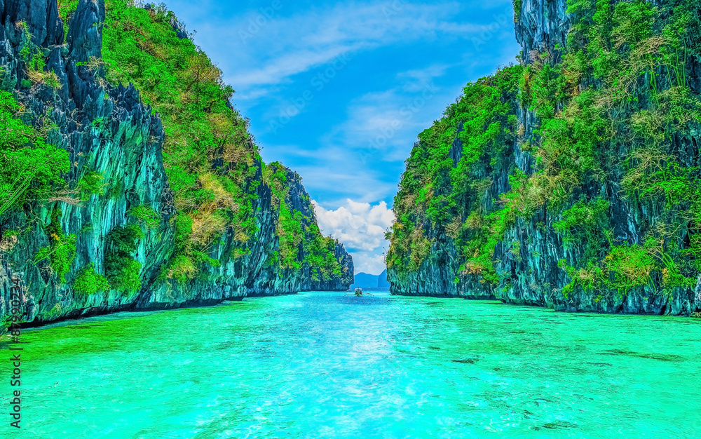 Scenery with rock islands and clear sea water