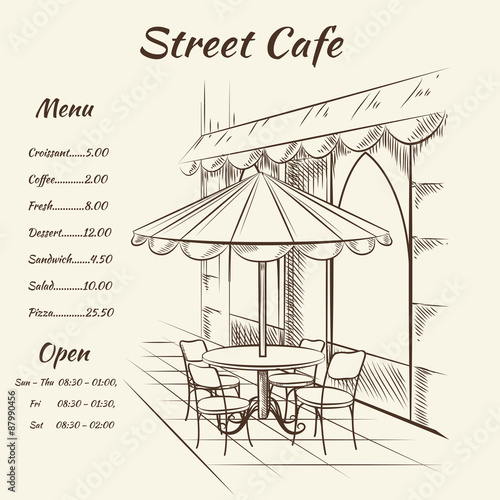 Hand drawn street cafe background