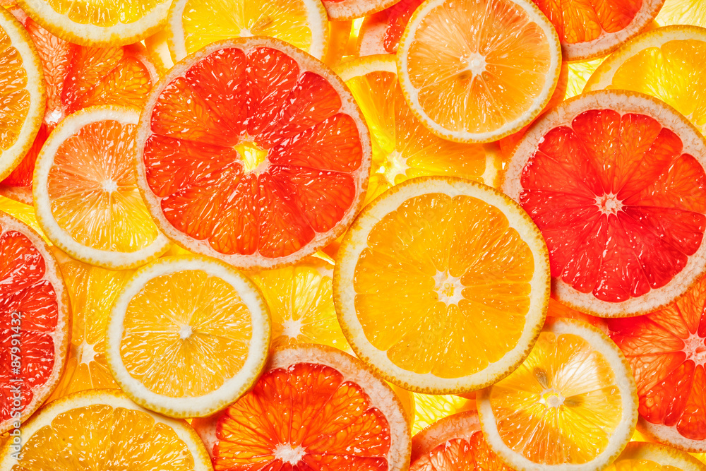 Colorful citrus fruit slices  - obrazy, fototapety, plakaty 