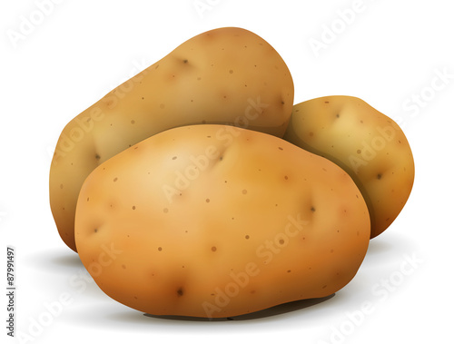Heap of potato tubers close up. Root vegetable isolated on white