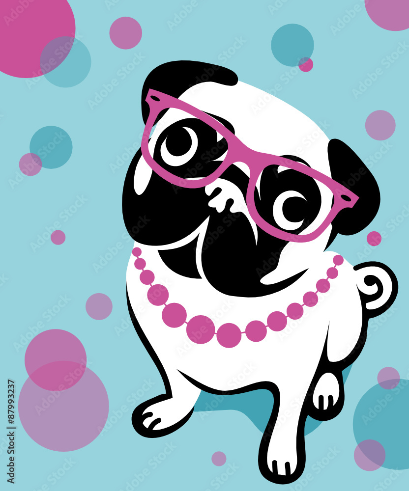 Naklejka premium Pug with glasses