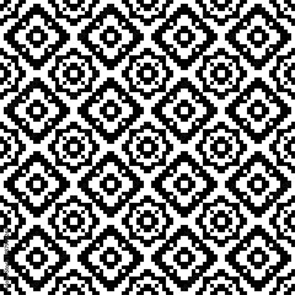 Trendy hipster Black and white pixel seamless pattern 