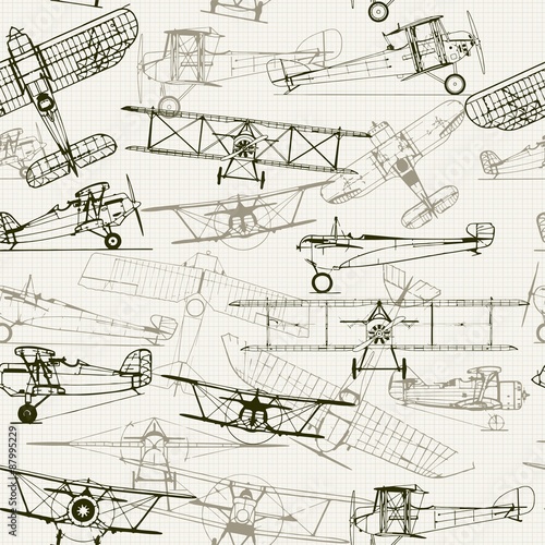 Vintage  seamless background. Stylized airplane illustration 