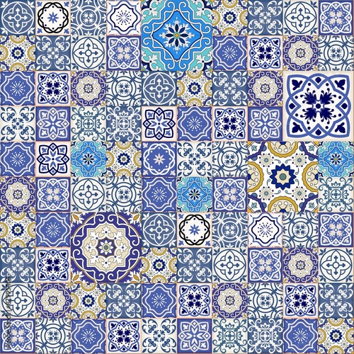 Mega  seamless patchwork pattern from colorful Moroccan tiles