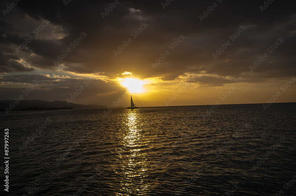 Sun Strikes Boat in Caribbean