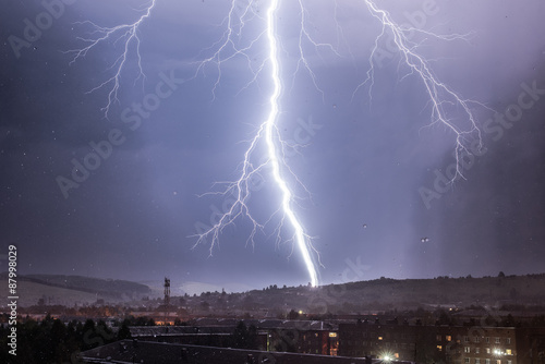 Lightning storm over city