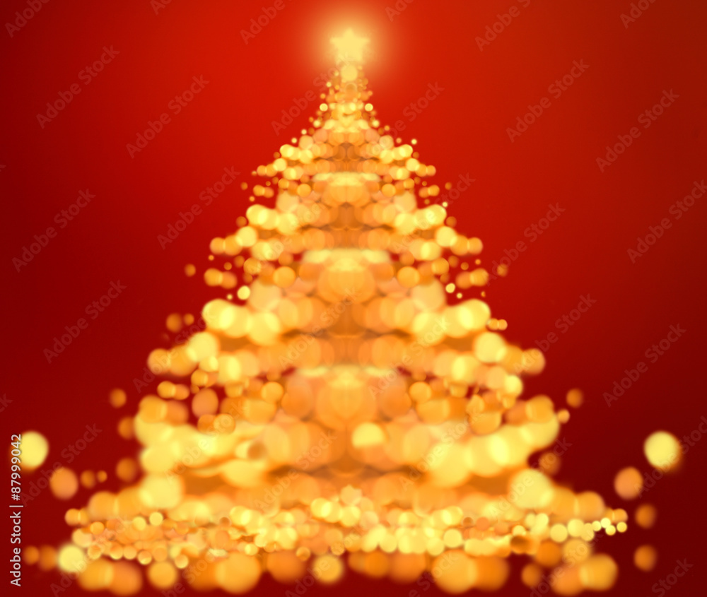 Christmas tree with defocused lights. Red background Christmas tree with defocused lights. Red background