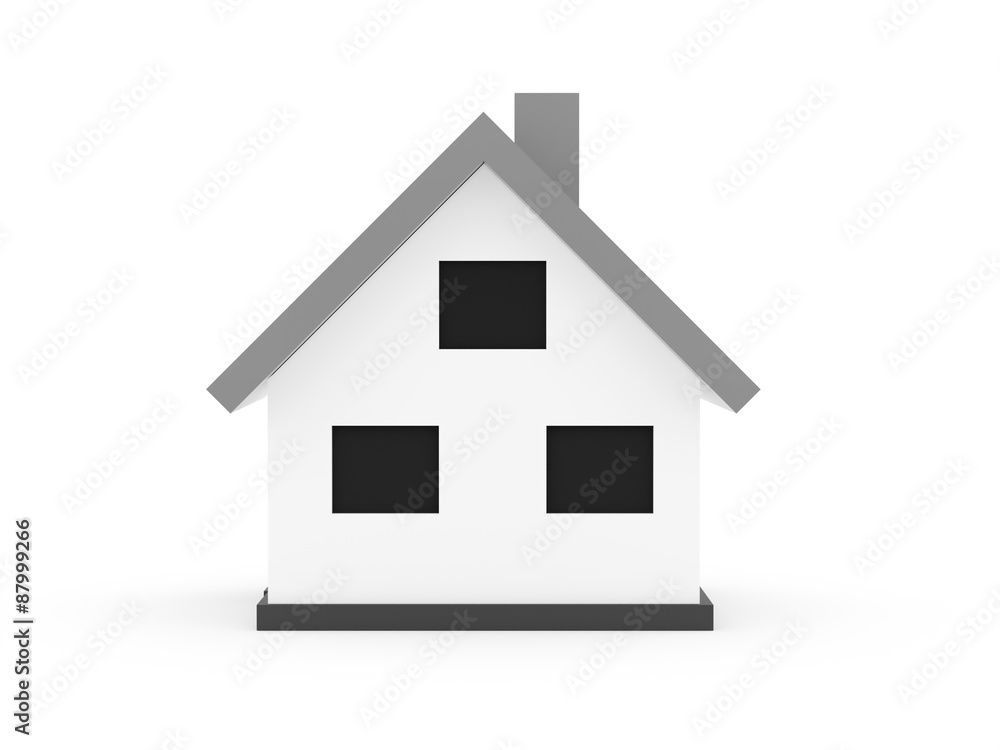 A small houses with silver roof on a white background A small houses with silver roof on a white background