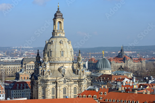 View towards Frauenkirche from Kreuzkirche bell tower, Dresden,