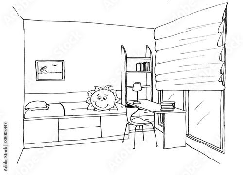 Children s  kids room graphical sketch of an interior  liner