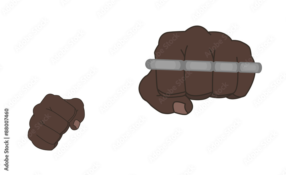 Clenched african american man fists in fight stance. Ready to fight. Front punch. Color illustration isolated on white Clenched african american man fists in fight stance. Ready to fight. Front punch. Color illustration isolated on white