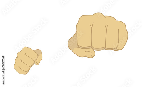 Clenched man fists in fight stance. Ready to fight. Color illustration isolated on white