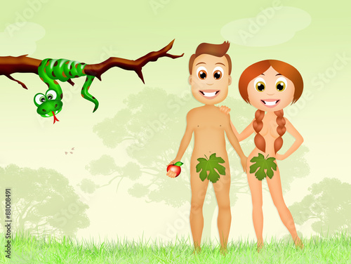 Fototapeta Naklejka Na Ścianę i Meble -  Adam and Eve in the Garden of Eden