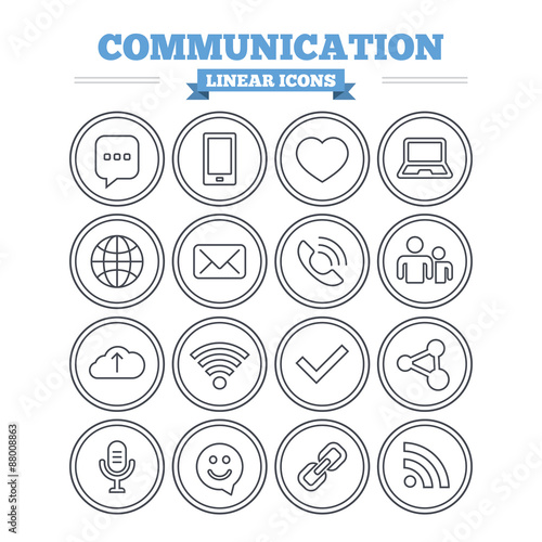 Communication linear icons set. Thin outline signs. Vector © blankstock