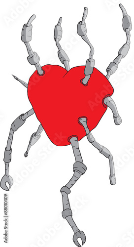 Red heart with gray pipes illustration