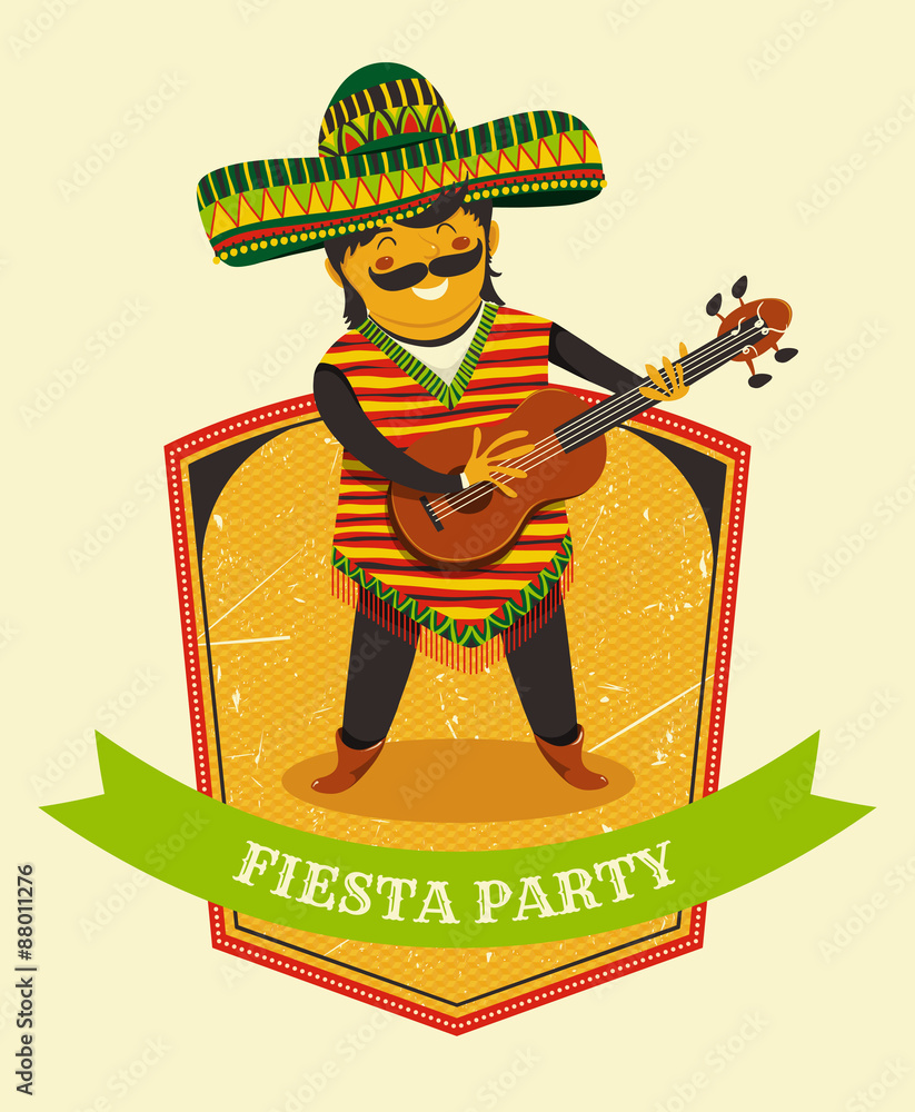 Mexican Fiesta Party Invitation with Mexican man playing the guitar in ...