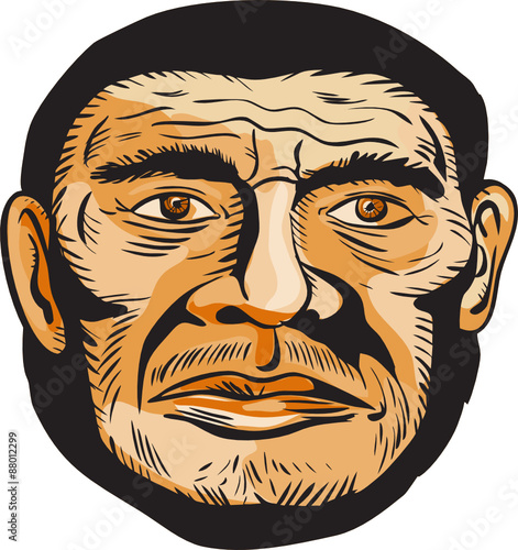 Neanderthal Man Head Etching