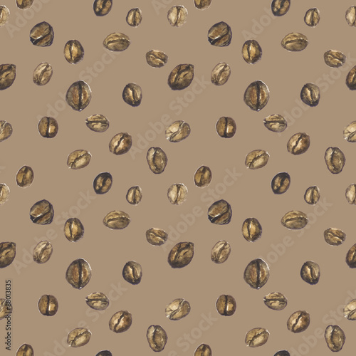 Seamless pattern with watercolor coffee beans