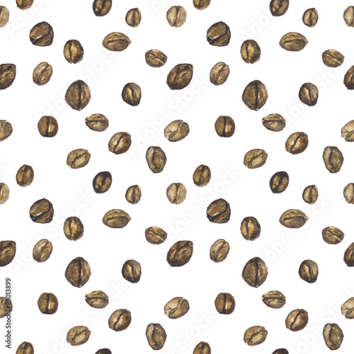 Seamless pattern with watercolor coffee beans