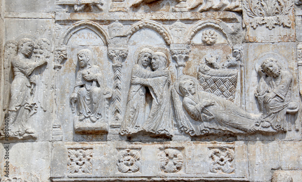 annunciazione, visitazione, natività; altorilievo; Basilica di S. Zeno, Verona